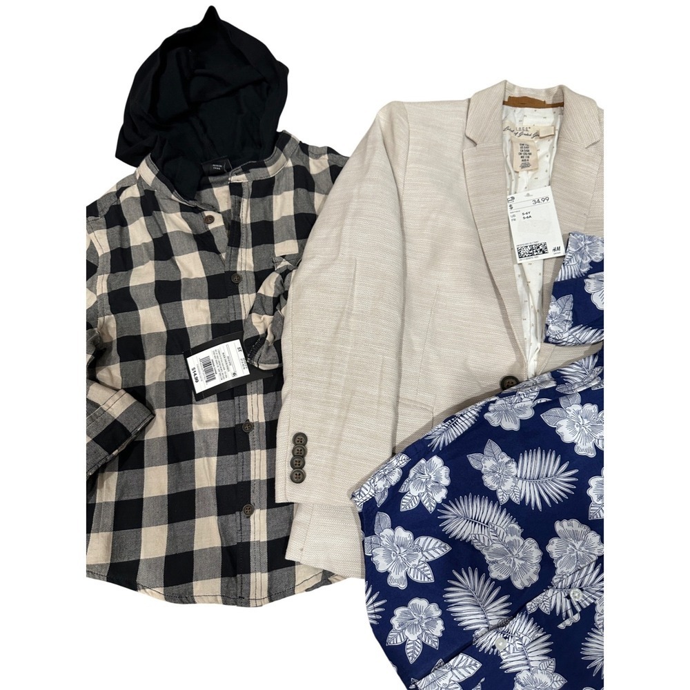 NWT Boys 5-6 yr 3pc Lot H&M Blazer Janie & Jack Shirt Cat & Jack Hooded Flannel